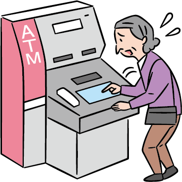 ATMを操作している高齢者のイラスト
