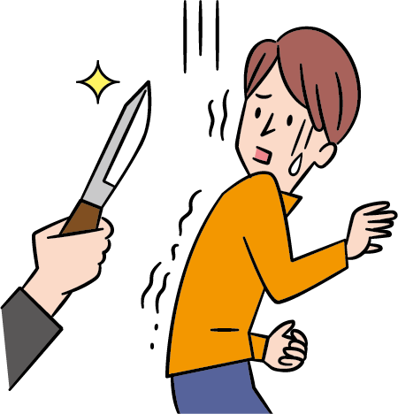 アルバイトに応募した青年が刃物で脅されているイラスト