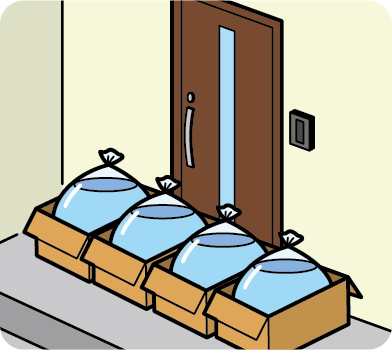 水のうでドアをおさえているイラスト