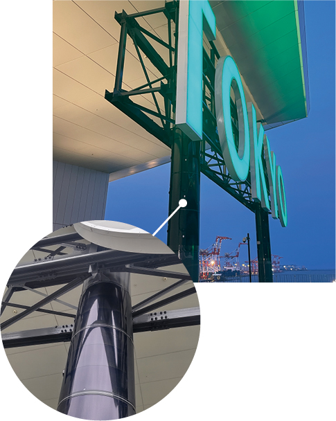 円柱部分に設置された次世代型ソーラーセル