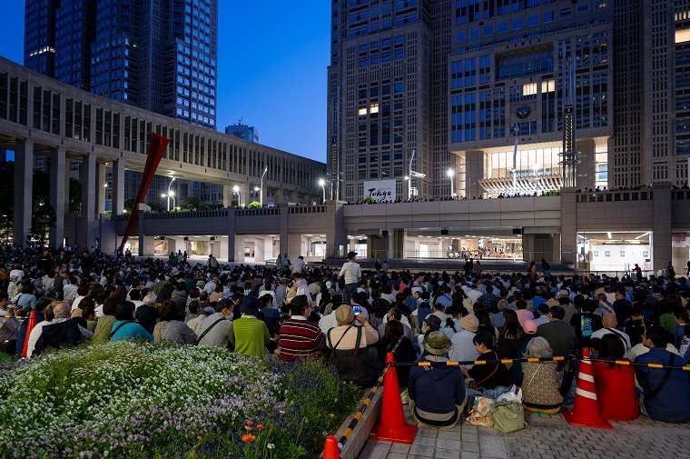 Photo: People gathering at Citizens’ Plaza in front of the TMG B